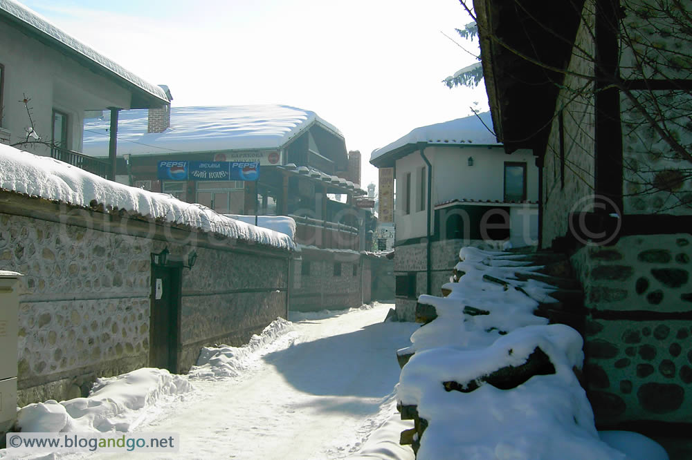 Traditional narrow street in old Bansko